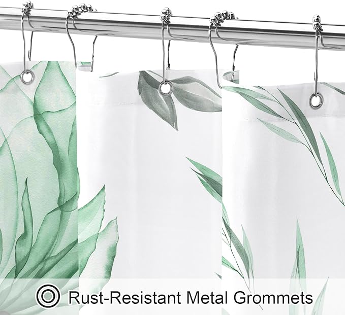 Litabel Mint Green Boho Watercolor Floral Shower Curtain, Ink Painting Style Blossom & Leaf Shower Curtains for Chic Elegant Bathroom, Artistic Fabric Cloth Modern Flower Shower Curtain, 72x72