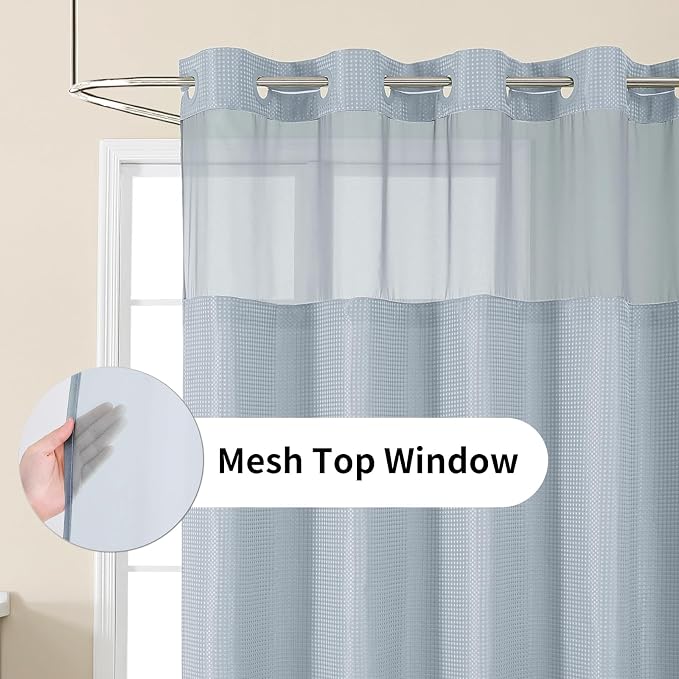 Colorful Star Waffle Weave No Hook Shower Curtain, 72 x 75 Inch, Fog Blue | Heavy Duty Thick Shower Curtain Sets with Snap in Fabric Liner and Mesh Top Window, Hotel Style Waterproof Bathroom Curtain