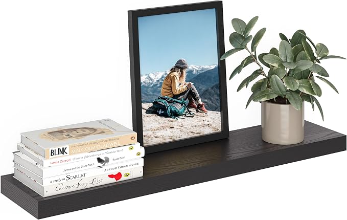 Ballucci Floating Shelf, 36" Wood Wall Shelf with Invisible Brackets for Bathroom, Living Room, Bedroom, Kitchen, Nursery, 8" Deep, Black