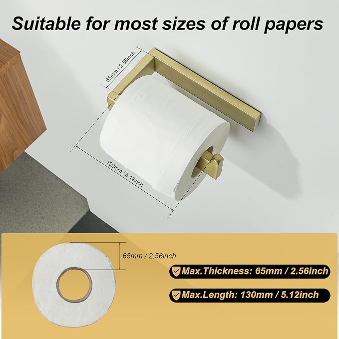 Sayayo Brushed Gold Toilet Paper Holder Wall Mount, Toilet Tissue Holder for Bathroom Tp Holder Square, SUS304 Stainless Steel