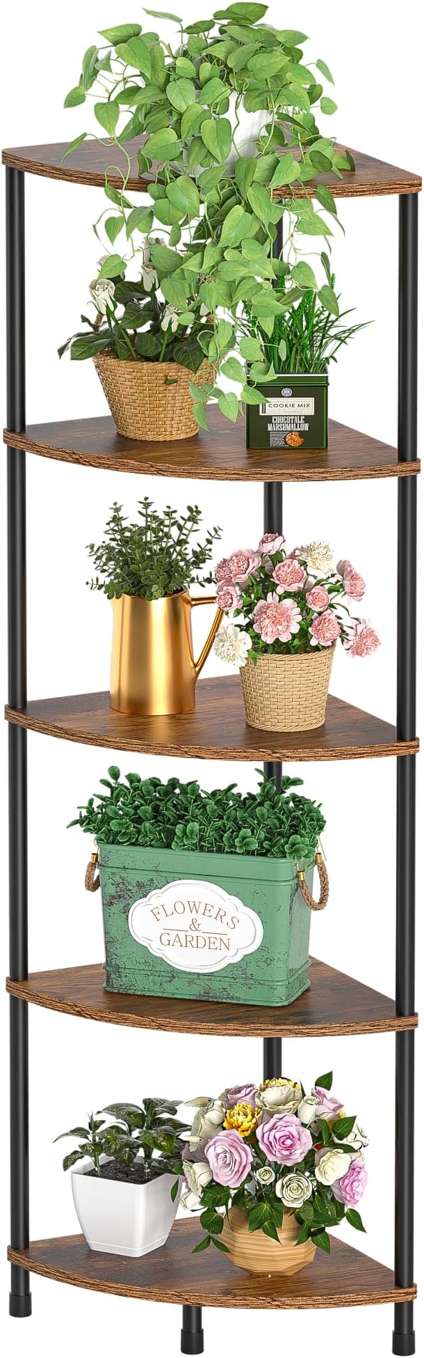 Corner Plant Stand Shelf, 5 Tier Tall Shelf Plant Stand for Indoor Plants, Rustic Brown Corner Bookshelf Wall Decor Living Room, 44.1" Display Shelf for Bedroom, Bathroom, Small Space