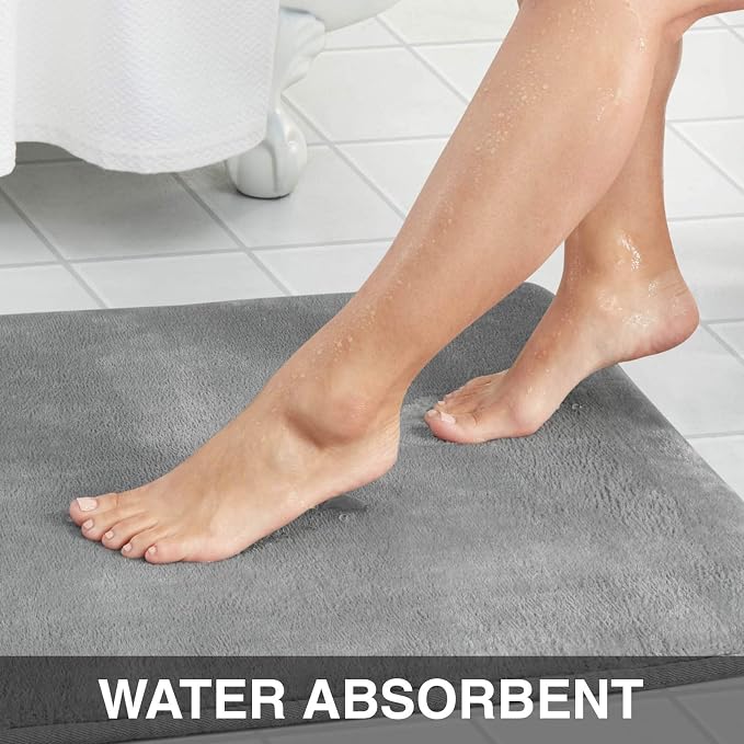 Memory Foam Bath Mat Non Slip Absorbent Super Cozy Velvet Bathroom Rug Carpet (20 inches X 32 inches, Grey)