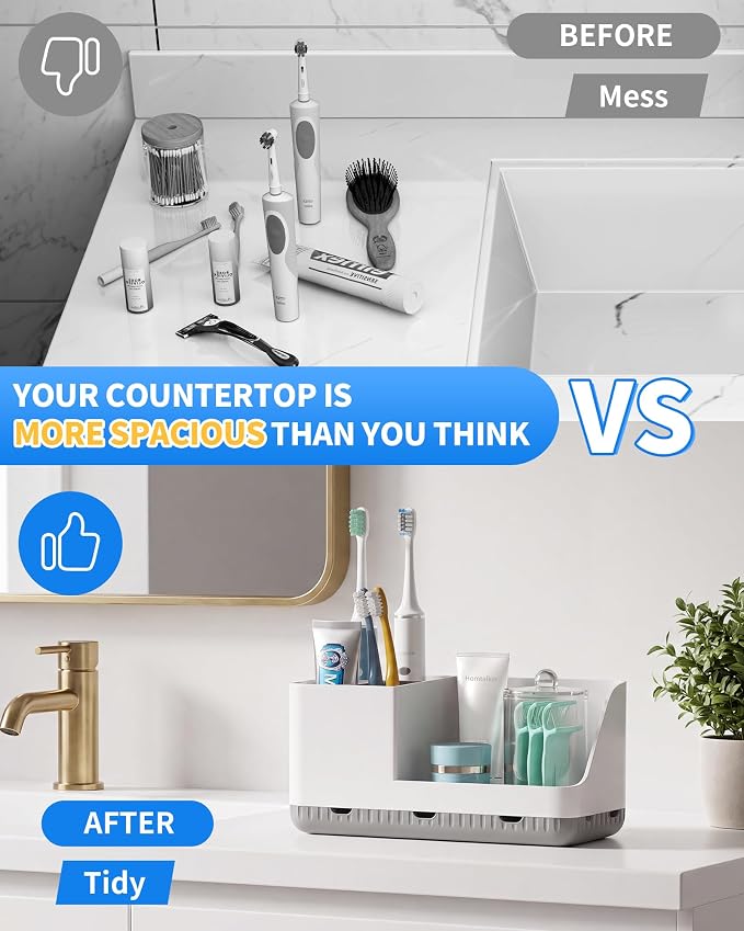Toothbrush Holders for Bathroom with 1 Pack Qtip Holder, Detachable Bathroom Organizer and Storage Electric Toothbrush and Toothpaste Holder, Bathroom Decor Accessories for Countertop