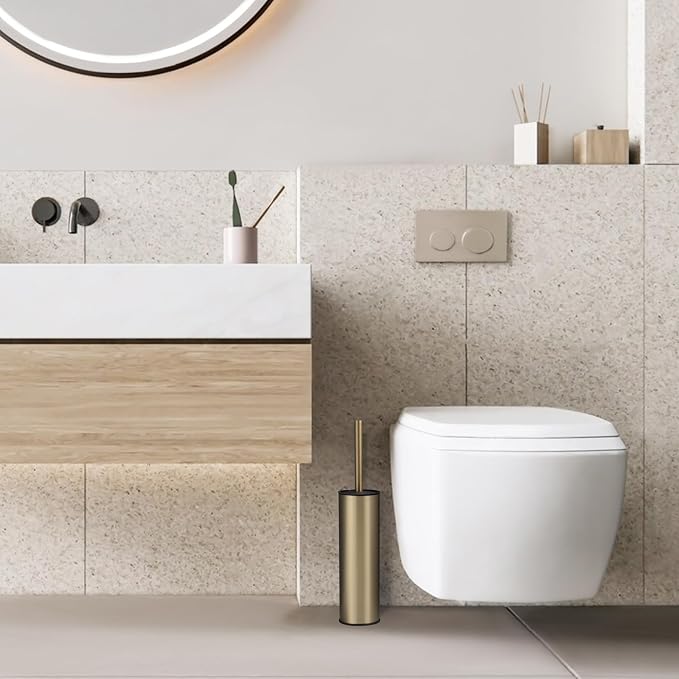 BGL Brushed Gold Toilet Brush and Holder,Stainless Steel Toilet Brushes for Bathroom with Holder