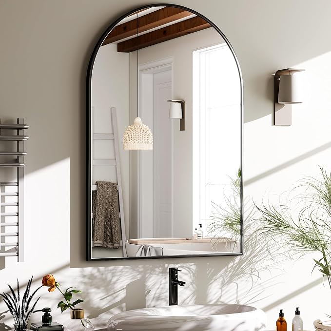HARRITPURE 20"x28" Arched Bathroom Mirror Wall Mounted Black Arch Mirror | Vanity Aluminum Alloy Frame Arch Wall Mirror for Living Room, Bedroom, Entryway
