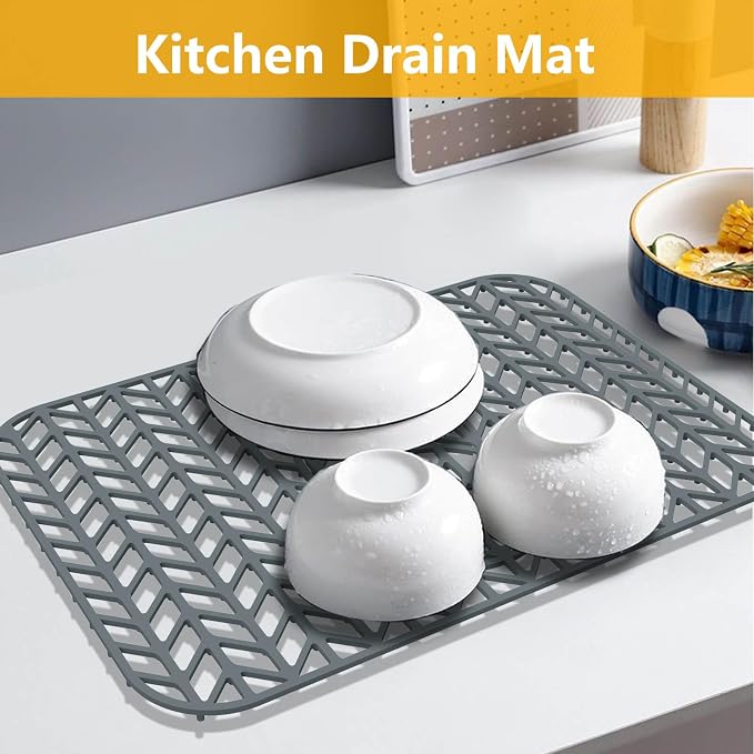 Sink Protectors for Kitchen Sink19"x13" 3 Reserved Holes Silicone Sink Mat | Various sizes and styles,Free-form cutting,Holes for different positions,Protector for sinks and dish,Food-grade silicone