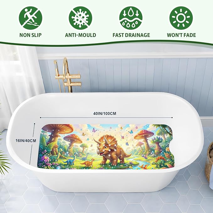 Baby Bath Mat for Tub Non Slip Kids, BPA Free Extra Long Bathtub Mat 40x16 with Drain Holes and 200 Suction Cups, Non Toxic Machine Washable Toddler Bath Mat, Eco-Friendly Certified