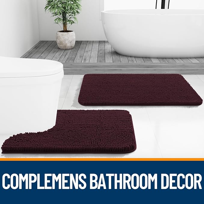 OLANLY Bathroom Rugs 36x24, Extra Soft Absorbent Chenille Bath Rugs | Black Cherry, Quick-Drying Rubber Backing, Washable Bath Mat for Bathroom Floor, Tub and Shower, Home Decor Accessories