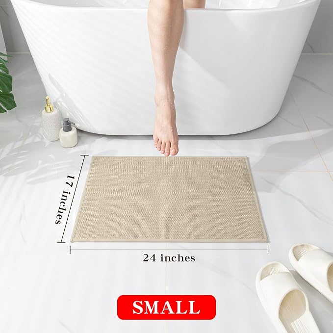 Bathroom Rugs Mat 24x17, Ultra Thin Non Slip Bath Mat Small Quick Dry Absorbent Bath Mat for Bathroom Floor, (Light Beige, 24"x17")