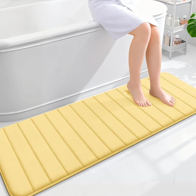 OLANLY Memory Foam Long Bathroom Rugs Runner 59x20, Super Soft Absorbent | Yellow, Quick Dry Bath Mat, Machine Washable Shower Floor Rugs, Bathmat Carpet for Bathroom Floor, Tub and Shower