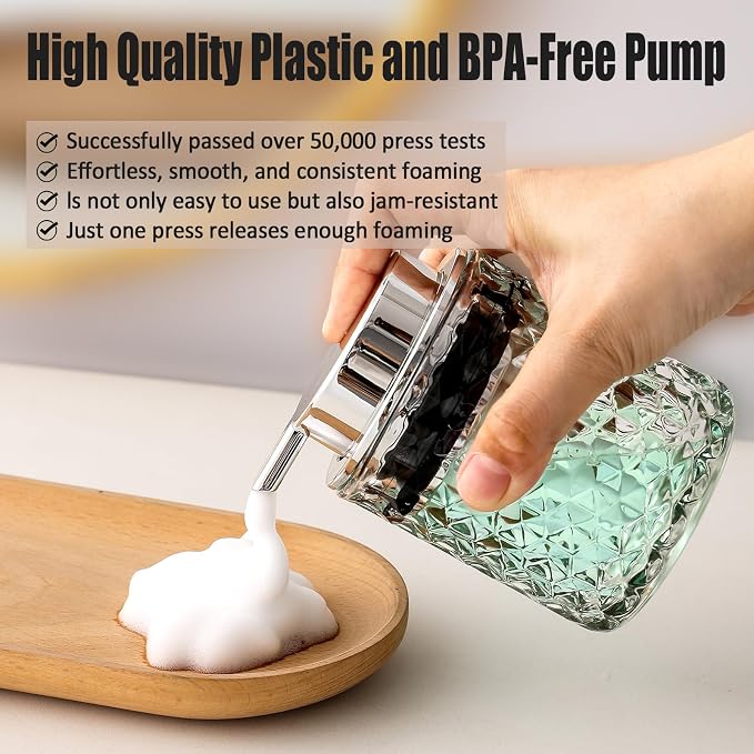 Malachi Foaming Hand Soap Dispenser, Refillable Clear Glass Foam Pump Bottle for Liquid Hand Soap, Dish Soap, Multi‑use for Bathroom, Kitchen & Commercial Use