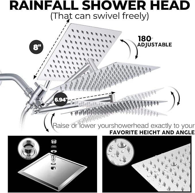8 Inch Filtered Shower Head,Rain Shower Head with Handheld Spray Combo for Hard Water，Long Shower Hose