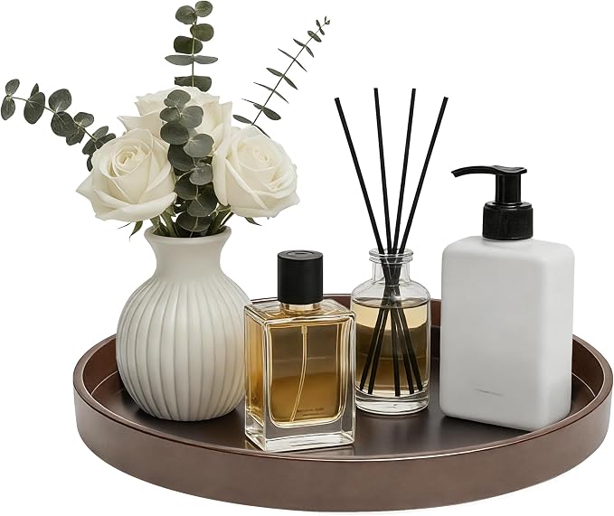 1 Pack 10" Bathroom and Vanity Tray, ABS Bathroom Counter Organizer, Coffee Table Decor for Perfume, Candles, Keys &More. Kitchen Countertop Organizer, Decorative Tray Soap Holder, Brown