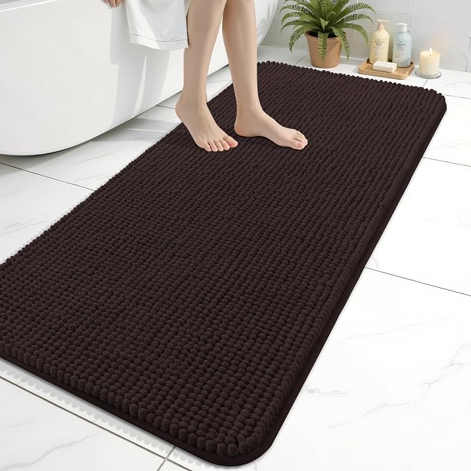Arotive Chenille Bathroom Rugs 45x27, Soft Absorbent Bath Mat, Brown | Rubber Backing, Machine Washable Dry Bath Mats for Bathroom Floor, Tub and Shower, Home Decor Accessories