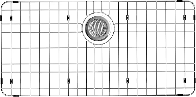 Sink Protector for Kitchen Sink,28.7 X 14.2 inch Sink Rack,Metal Sink Grate with Strainer,Stainless Steel Sink Grid for Bottom of Sink with Rear Drain Hole Dia 5",Corner Radius 1"