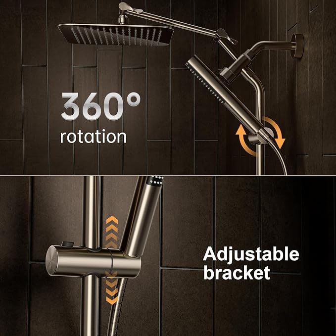 Veken All Metal 10" Luxurious Brushed Nickel Rain Shower Head with Handheld | Dual High Pressure Shower Heads, Power-wash Hand Held with Hose,Double Detachable Showerhead,Square Rainfall,Bathroom Upgrade