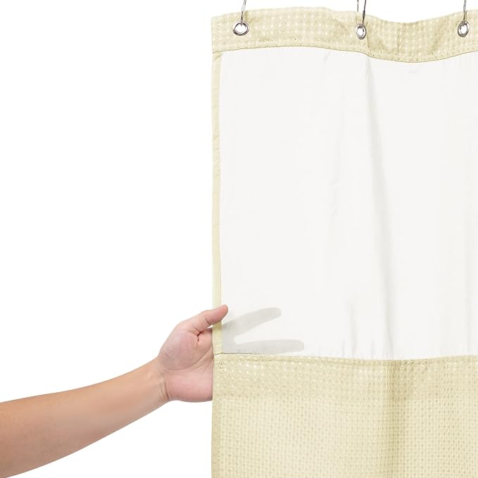 N&Y HOME Stall Waffle Weave Shower Curtain with Snap-in Liner Cream 36x72 | 12 Hooks & Snap on Fabric Liner, Washable, Mesh Window, Hotel Style, 36 x 72 Small Shower Stall Size Curtain Set for Bathroom