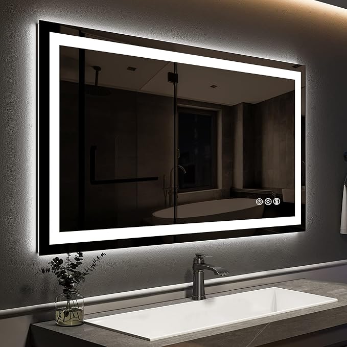 ROOMTEC 36"x30" LED Bathroom Mirror with Lights, Backlit+Frontlit | Anti-Fog, Dimmable, Memory Function, Bathroom Vanity Mirror for Wall, Shatterproof Tempered Glass (Horizontal/Vertical)