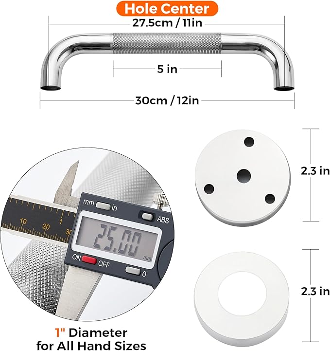 Grab Bars for Shower, 12 Inch Shower Handle, 2 Pack, Polished Nickel | Grab Bars for Bathroom, Stainless Steel, Anti-Slip Textured Grip, 1-Inch Diameter, Wall-Mounted Safety Support for Seniors