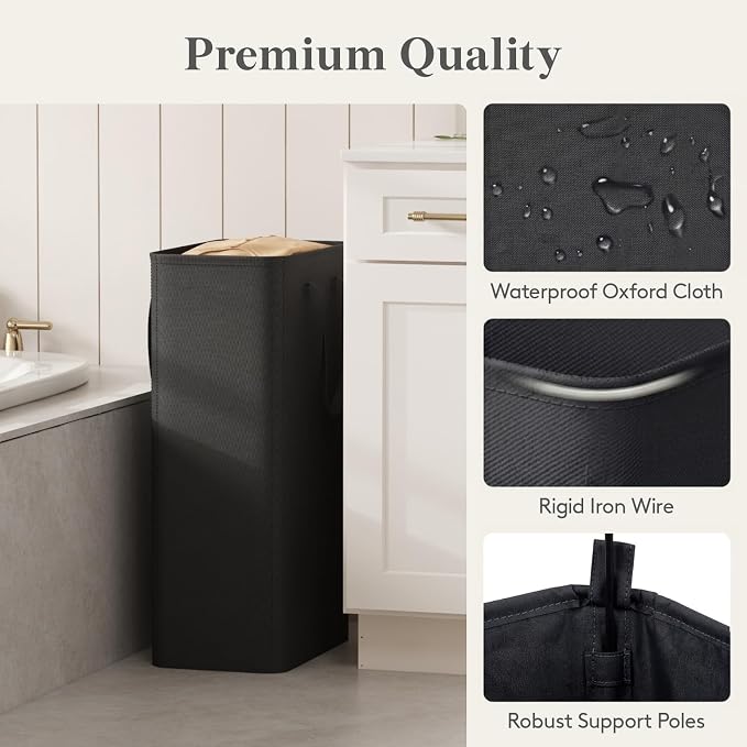 Lifewit Slim Collapsible Laundry Basket with Handles, 75L, Black | Narrow Laundry Hamper for Dirty Clothes, Tall Thin Laundry Bin, Small Clothes Hamper for Bathroom, Bedroom, RV, Dorm