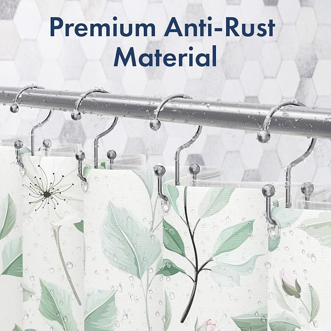 Bathway Shower Curtain Hooks Silver Shower Curtain Rings, 12 Pcs Double Hook Shower Curtain Hooks Rings Shower Curtain Hangers Rust Proof, Metal Shower Hooks for Bathroom Shower Curtain Rod