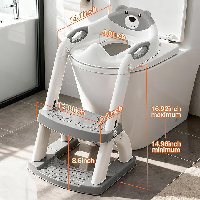 Potty Training Toilet for Toddlers, 2-in-1 Potty Training seat, Anti-Slip | SKYROKU, Fits Round & Elongated Toilets, 6 Heights, Splash Guard, Foldable, Holds 200+ lbs, Step Stool, Dishwasher Cushion