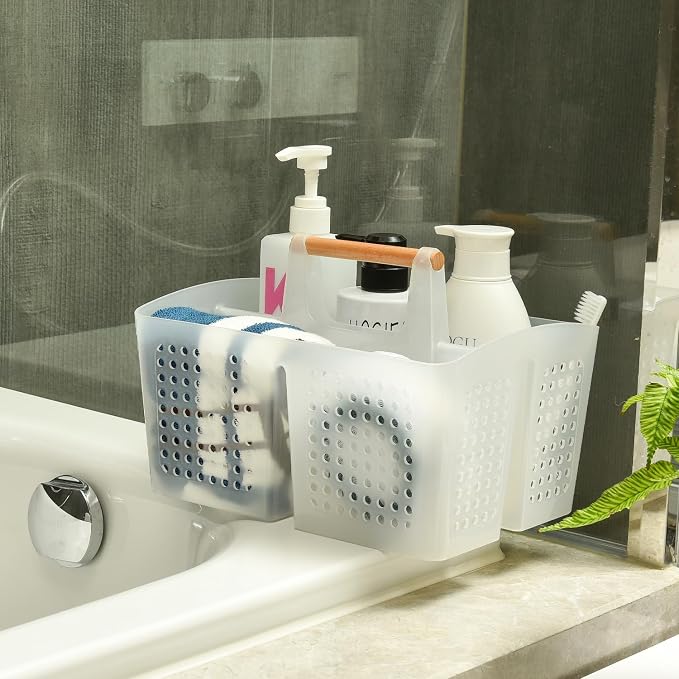 Portable Shower Caddy Basket with 3 Compartments and Handle, Black | Plastic Divided Cleaning Caddy Organizer for Bathrooms, Dorm Rooms, Gyms, Laundry Rooms, Garages and RV Storage