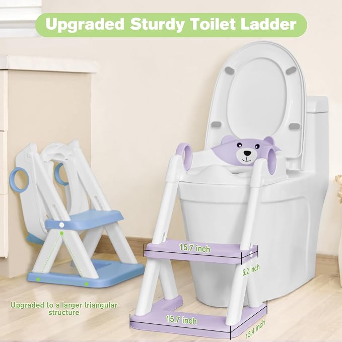 COOSEYA Toilet Seat, Potty Training Seat for Toddler, Upgraded 2-in-1 Potty Toilet Training for Boys and Girls,Waterproof Cushioned Mat with Non-slip Step Stool(Purple)