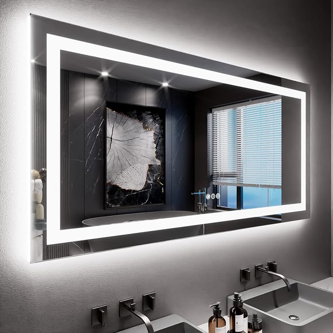 LOAAO 60X30 LED Bathroom Mirror with Lights | Anti-Fog, Dimmable, 3 Color Temperature, Backlit + Front Lit, Memory Function, Tempered Glass, UL Listed