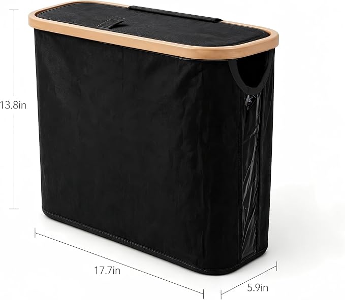 Oxford Fabric Toilet Paper Storage Basket with Lid, Free‑Standing Organizer Basket for Toilet Paper for RV Bathroom(Black)