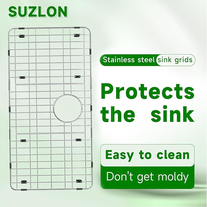 28-7/8" x 14-3/8" Sink Protectors for Kitchen Sink, Rear Drain | Rust Resistant Stainless Steel Kitchen Sink Grid and Sink Protectors, Sink Rack for Bottom of Sink with Sink Strainers