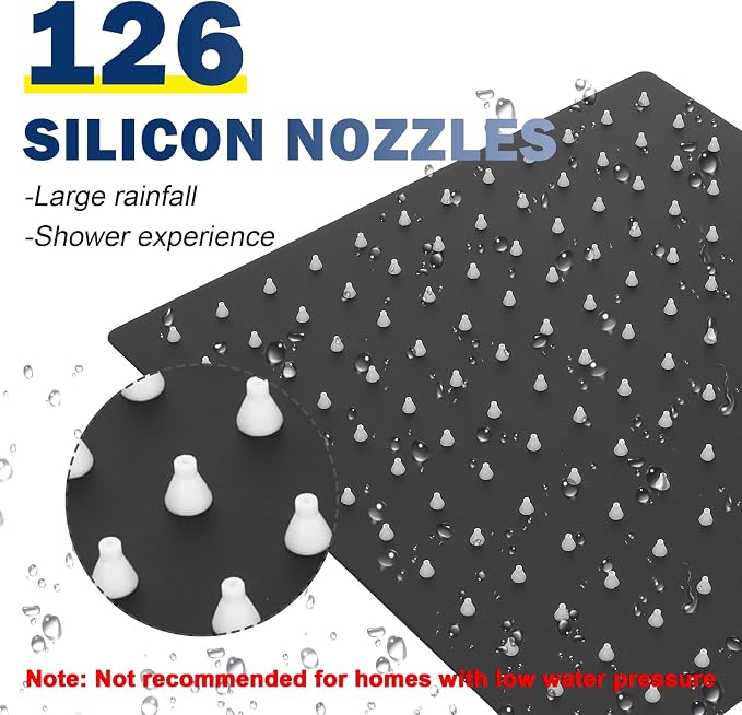 NearMoon Rain Shower Head, High Flow Stainless Steel Rainfall Shower, High Pressure Design, Awesome Shower Experience Even At Low Water Flow (12 Inch Rectangle, Matte Black)