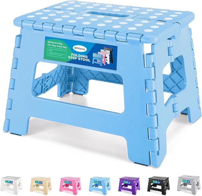 Dyforce Kids Step Stool 9 Inch, 300lbs Folding Step Stool for Toddler | Step stool for Blue,Anti-slip Heavy Duty with Handle, Lightweight Foldable Foot Stool for Bathroom Kitchen Bedroom Outdoor