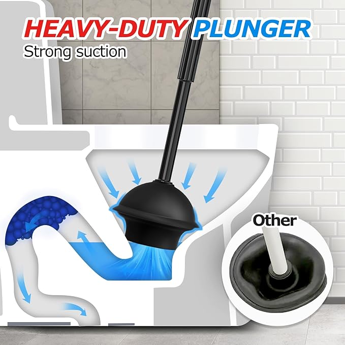 FORASTO 2Pack 2 in 1 Toilet Brush and Plunger Set, Extended Handle Plunger,Toilet Bowl Brush Plunger Set,Bathroom Cleaning Tools,Toilet Brush Plunger Combo,Cleaning Brush,Cleaning Supplies | 21" Extended, Cleaning Gloves, Heavy Duty Rubber Toilet Bowl ...