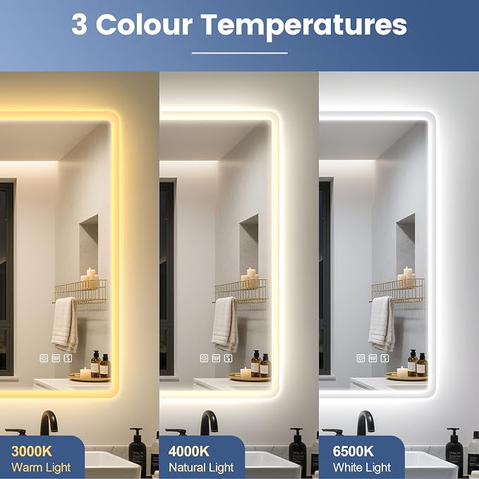 STARLEAD 36"x36" LED Bathroom Mirror with Bluetooth Speaker, Dimmable Lighting, 3 Color Temperature, Anti-Fog, Touch Control, Wall Mounted Vanity Mirror for Daily Routines