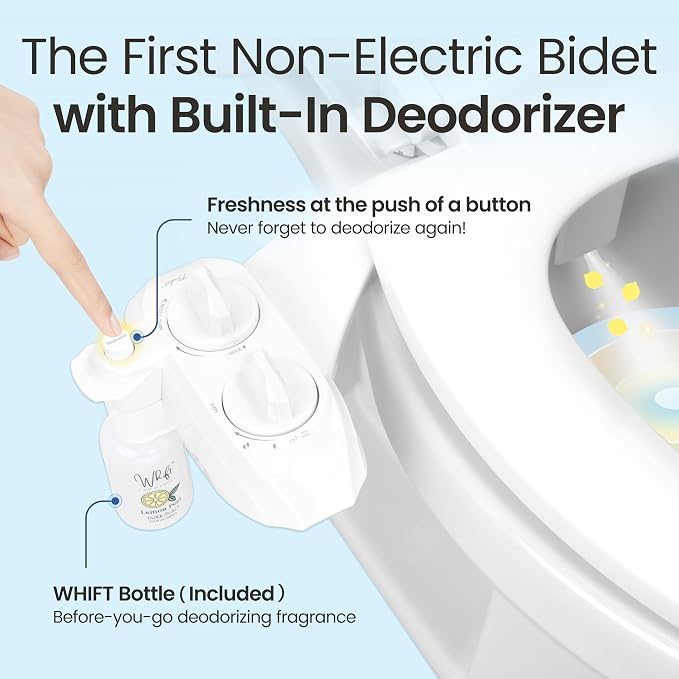 LUXE Bidet WHIFT 120 Bidet - Deodorizing EZ-Lift Bidet Attachment, White | Non-Electric, Built-In Deodorizing Spray, Cold Water, Lemon Refill Included, Patented Easy Slide-In Install, Rear Wash
