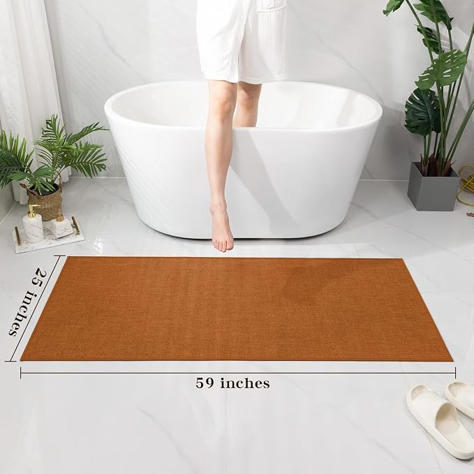 Bathroom Rugs Mat 59x24, Ultra Thin Non Slip Bath Mat Large Quick Dry Absorbent Bath Mat for Bathroom Floor, (Orange, 59"x24")