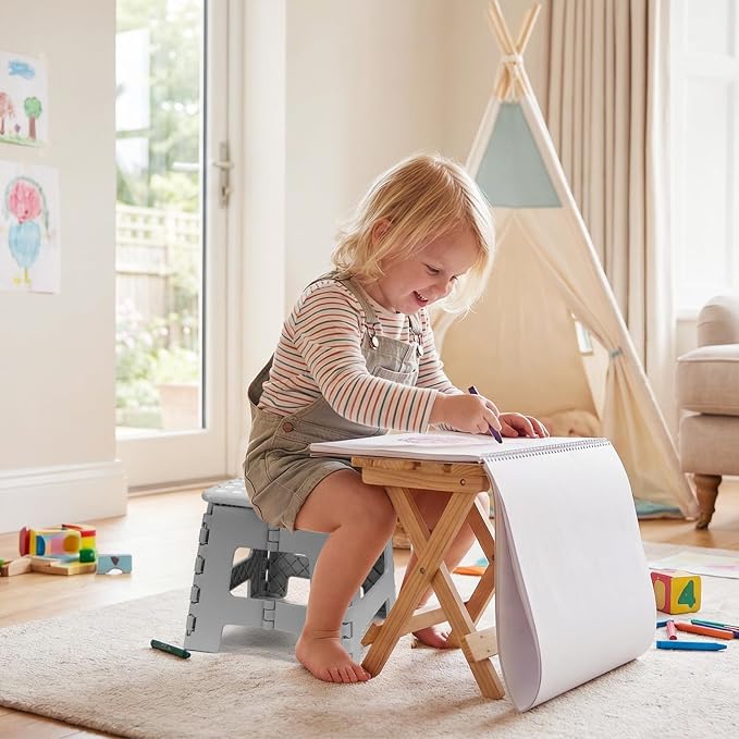 Dyforce Kids Step Stool 9 Inch, 300lbs Folding Step Stool for Toddler | Step stool Grey,Anti-slip Heavy Duty with Handle, Lightweight Foldable Foot Stool for Bathroom Kitchen Bedroom Outdoor