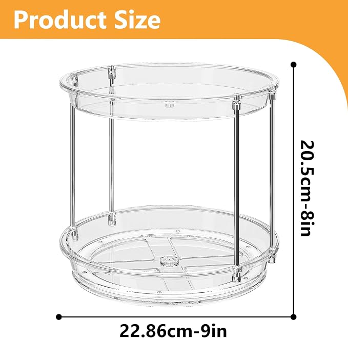 Rotating Makeup Organizer for Vanity, Skincare Holder with 2 Tier Tray | Spinning Bathroom Counter Organizer with Easy Assembly & Non-Slip Base, Stable Vanity Tray for Perfume, Cosmetics, Hair Care