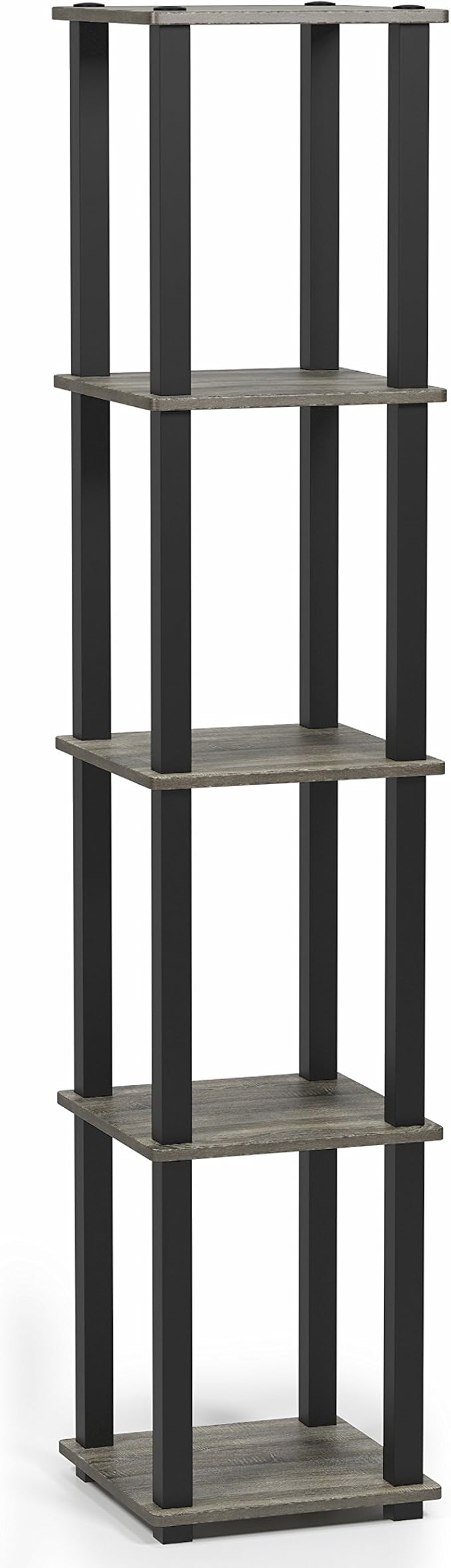 FURINNO Turn-S-Tube 5-Tier Corner Square Rack Display Shelf, French Oak Grey/Black | Open Frame, Corner Shelf, Free Standing Open Shelves, for Organization and Storage, Living Room, Garage, Home Office