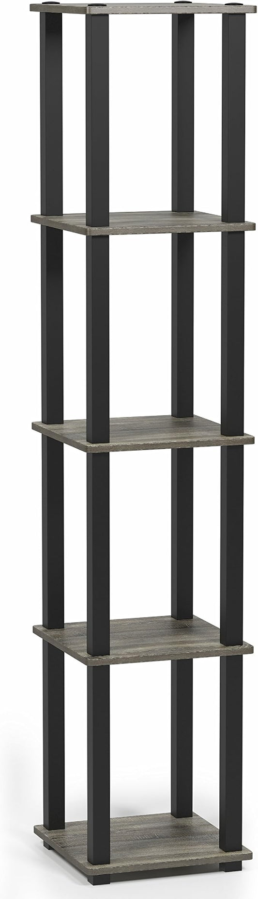FURINNO Turn-S-Tube 5-Tier Corner Square Rack Display Shelf, French Oak Grey/Black | Open Frame, Corner Shelf, Free Standing Open Shelves, for Organization and Storage, Living Room, Garage, Home Office