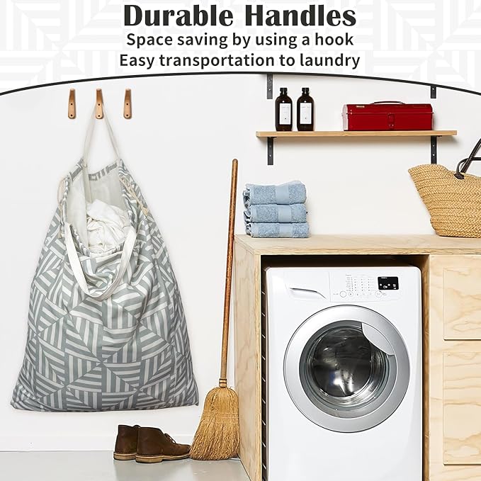 Canvas Laundry Bag with Handles & Drawstring 30"Wx35"H, L+ Geometry Gray | Thick Canvas Storage Bag, Large Heavy Duty Washable Dirty Clothes Travel Sack, for Camp, College Dorm, Laundromat, 1 Pack