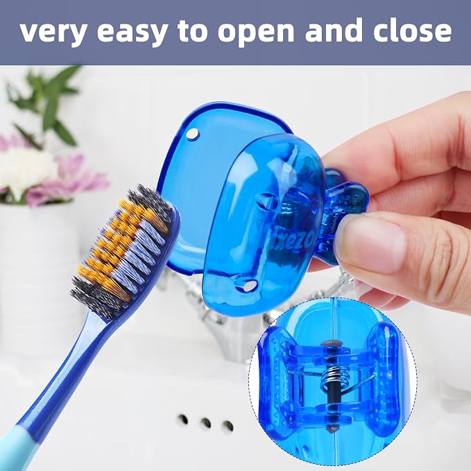 Hxezoc 4 Pack Toothbrush Covers Toothbrush Holders Portable Toothbrush Protector Cap Brush Pod Case Protective Plastic Clip for Household Travel, Camping, Bathroom, School, Business