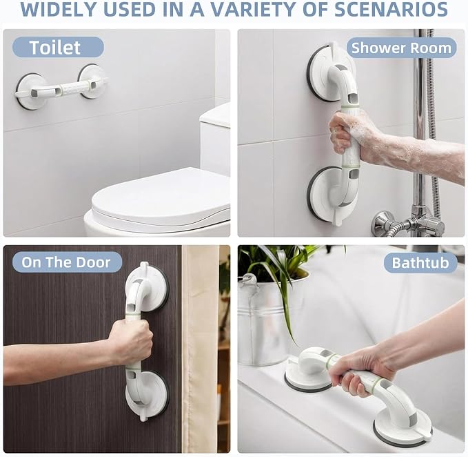 Upgraded Version Grab Bars for Bathtubs and Showers Suction Grab Bar, Heavy Duty Safety Shower Grab Bars for Seniors and Elderly, Handicap Bars for Bathroom Waterproof, White