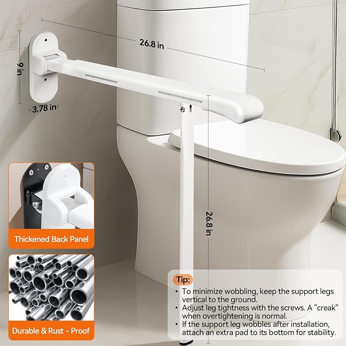 SPECILITE Toilet Grab Bar 440lb Support, Safety Rail for Elderly & Disabled | Heavy Duty Sturdy Support, Non-Slip Waterproof Handrail with Night Glow Strips, Space Saving Flip Bar for Injured & Pregnant