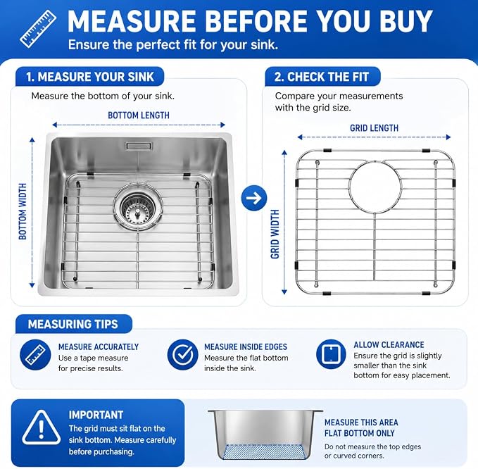 2-Pack Stainless Steel Kitchen Sink Bottom Grid (13.2" x 11.6") with Central Drain Hole — Rust-Resistant Sink Protector + 2 Sink Strainers