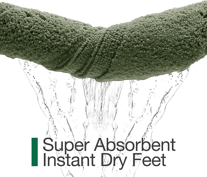 LUMI Large Bathroom Rugs Soft Absorbent, Non Slip Bath Mat 24x43, Green | Machine Washable with Rubber Backing, Quick Dry, Premium Microfiber Plush Carpet for Bathtub and Shower Floor