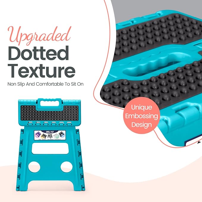 Delxo Folding Step Stool 13 Inch,300 Lbs Step Stool for Adults Blue | Foldable Step Stool 13",Non-Slip Foot Stools with Handle,Lightweight Collapsible stools for Kitchen,Bathroom,Bedroom,Garden