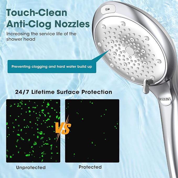 Filtered Shower Head with Handheld, High Pressure 8 Sprays, Chrome | 80" Long Stainless Hose, Built-in Power Wash, Water Softener Filter Beads for Hard Water - Remove Chlorine, Reduce Dry Skin