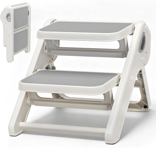 Foldable Toddler Step Stool for Bathroom Sink, Toilet, Bedroom, Kitchen – Non-Slip, Space-Saving, BPA-Free, Supports 110 lbs, Kids Step Stool (Grey)